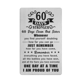 Richesele 60 Days AA Sobriety Gifts - 2 Months Stronger and Sober Card - 60 Day Addiction Recovery Engraved Wallet Cards Token