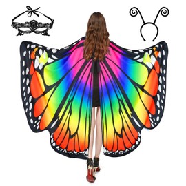 Butterfly Costume Women's Wings Butterfly Wings Adult Girls Fancy Dress Costumes Women's Cape Fancy Dress Butterfly Costume Accessories Set of 3 with Face Mask Sensor Butterfly Headband