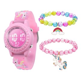 Mamiddle Children's Digital Watch for Boys Girls 3ATM Waterproof Children's Watch with Alarm Clock Date Stopwatch Children's Watch for 3-10 Years, Unicorn Set, Pink, Retro, digital watches