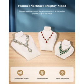 TINGSING Suede Necklace Display Stand Jewelry Bust Display Necklace Holder With Wooden Base Mannequin Pendant Chain Organizer Jewellery Showcase Rack for Home, Boutique, Trade Shows,Beige,Medium