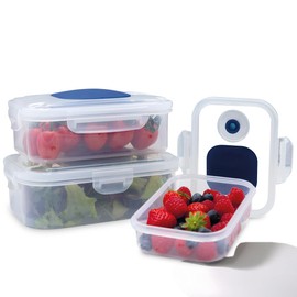 LIVINGTON Push&Vac 3tlg. Vakuum-Frischhaltedosen-Set - Luftdichte Vorratsbehälter - Stapelbar - Auslaufsicher - Essensboxen - Mealpreap