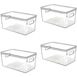 Clear Plastic Storage Bins with Lids, Perfect for Kitchen Organization or Pantry Organization and Storage, Stackable Fridge Organizer Bins, Storage Containers for Organizing, Cabinet Organizers