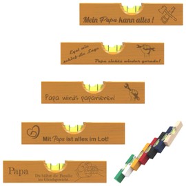 Mini Spirit Level for Father's Day with Dad Motifs, Gift for Dad, Dad is the Best, Dad Birthday, Father's Day Gift, Gifts for Men, Mein Papa kann alles, Men's Day (Yellow)