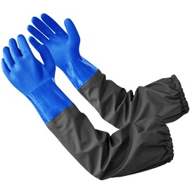 Eiito Pond Gloves, Long Rubber Gloves -Waterproof Gloves elbow Length Rubber Gloves, 25-inch Drain Cleaning Gloves,Extra Long Sleeve Full Arm Gloves for Women(Blue, M)