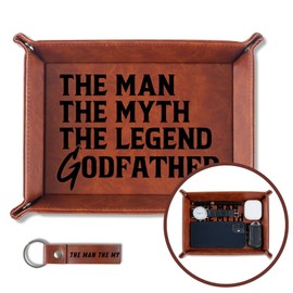 INNObeta Godfather Gifts Valet Tray, Desktop Storage Organizer PU Leather Bedside Tray Key Coin Holder for Godfather, Perfect for Birthday, Christmas Father's Day - Man Myth Legend