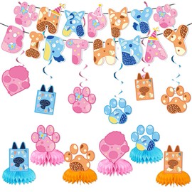 BOBORAT Blue Dog Birthday Decoration Set, Cartoon Animal Happy Birthday Banner, Party Supplies with Banner, Hanging Swirl, Honeycomb