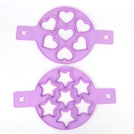 2Pcs Pancake Maker Mold, 7 Cavity Star/Heart Shape Non-Stick Egg Mold Ring Kitchen Baking Cooking Tool