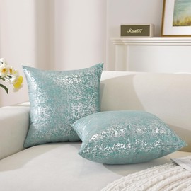 TAOSON Pack of 4,Silver Pillow Covers Velvet Both Sides Sparkle Foil Print Decorative Cozy Soft Throw Pillow Cases Cushion Covers Shells for Sofa Couch Bed Home Decoration 18 x 18 Inches Aqua Green