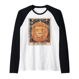 Vintage Distressed Lion Grunge Strength Tarot Card Raglan Baseball Tee