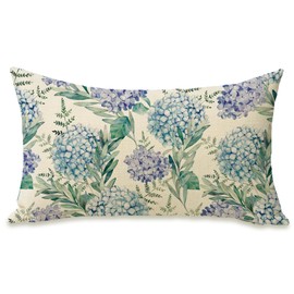 Fahrendom Hydrangea Flower Lumbar Decorative Rectangle Pillow Cover 12 x 20