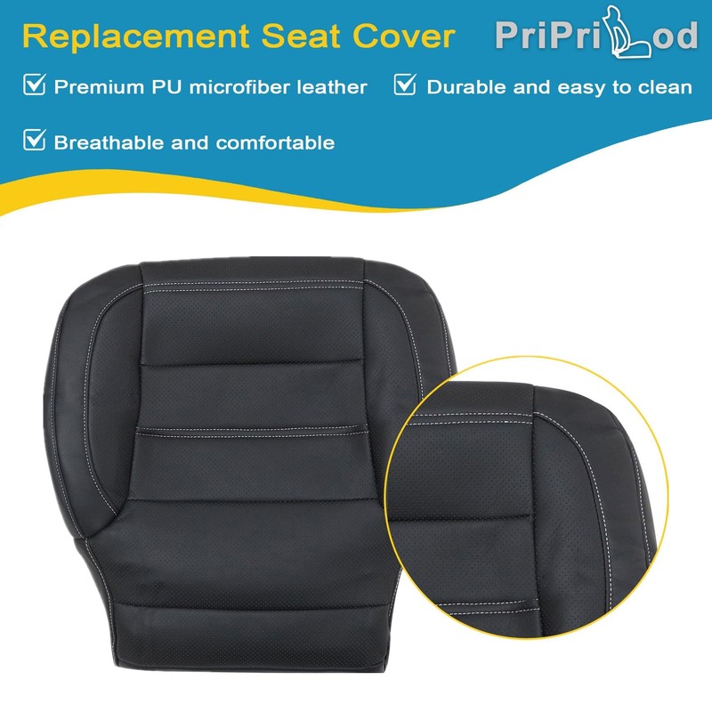 Priprilod Perforated Black Leather Driver Bottom Replacement Seat Cover Compatible