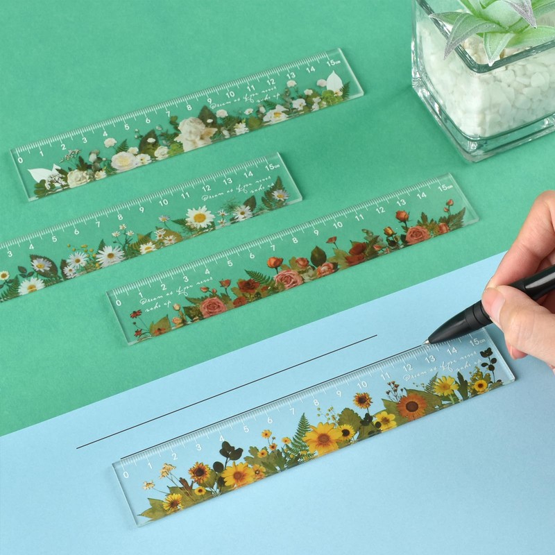 BAYTORY 4 Pack Clear Plastic Rulers 6 Inch, Aesthetic Acrylic