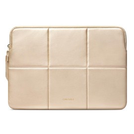 Comfyable Slim Laptop Sleeve 13-14 Inch Compatible for MacBook Air/ Pro,  Quilted Faux Leather Carrying Case, Gift, Work, Fall Outfits - Color: Gold