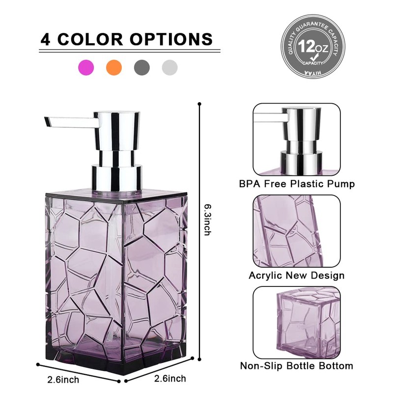 2 Pack Soap Dispenser 12oz Acrylic Liquid Lotion Hand Dispenser