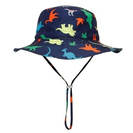 DRESHOW Unisex Baby Toddler Sun Hat Cap Fishing Hat Beach Hat Children Baby Star Summer Hat UV Protection UPF 50+, Navy Blue Dinosaur, 6-24 months