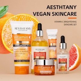 AESTHTANY Vitamin C Skin Care Set Moisturizing Hyaluronic Acid Skin Care Kit 5PCS For Women Beauty Set Gift Set
