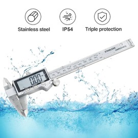 Digital Caliper, 0-150mm / 0-6" Metric Inch Conversion Depth Gauge Measuring Tools, Stainless Steel Vernier Caliper with Extra-Large LCD Display Screen (IP54 Digital Caliper)
