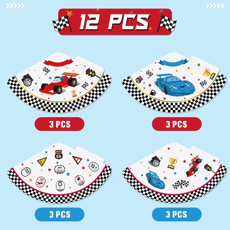 WERNNSAI Party Hats for Birthdays with Racing Cars - 12-Piece