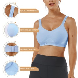Vertvie Women's 1/2/3-Piece Set Sports Bra, Plain, Without Underwire, Bustier, Classic, Comfortable, Stretch Bra, Medium Support, Padded, Feel-Good Bra, Black + White + Baby Blue