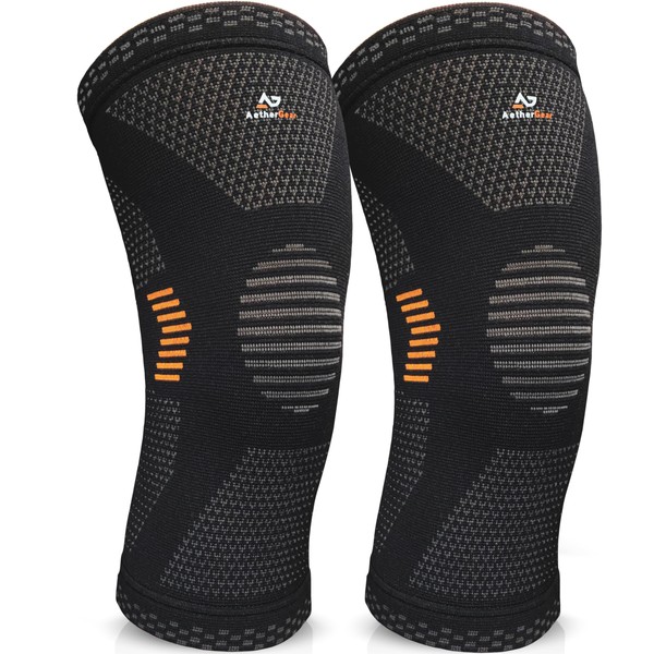 AetherGear Compression Knee Sleeve Brace Support (2 Pack) for Sports,