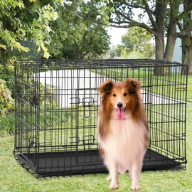 FDW Extra Large Dog Crate Dog Kennel Cage with Double Door,48 inch Folding Metal Wire Dog Cage with Removable Tray&Divider Panel,Pet Crate for Large Dogs,Black