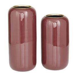 Deco 79 Modern Metal Round Vase, Set of 2 13", 11"H, Red