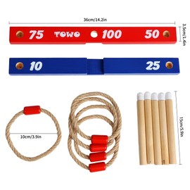 Wooden Ring Toss Game - Throwing Game for Children & Adults - Indoor & Outdoor for Lawn, Garden, Camping, Beach, Travel & Party - Classic Rope Target Game Gift for Family Fun & Mathematics
