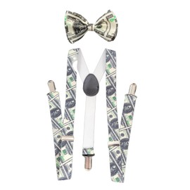 2 Brothers Unlimited Inc MENS WOMENS FASHION MONEY 100 DOLLAR BILL PRE-TIED BOW TIE AND MATCHING SUSPENDERS SET