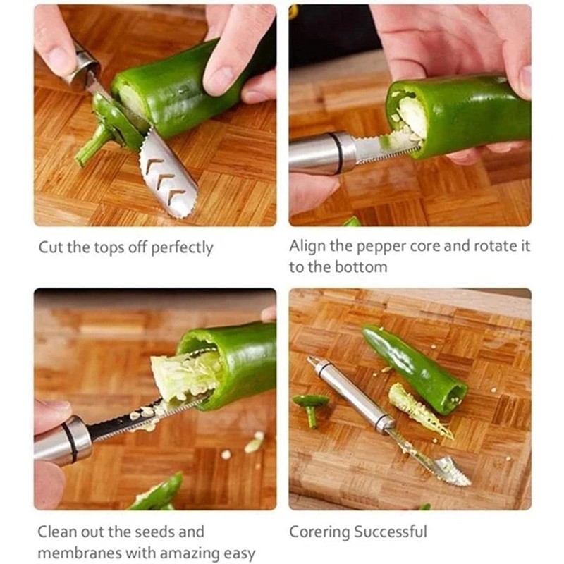 Pack of 2 Stainless Steel Pepper Seeds Corer Remover Jalapeno
