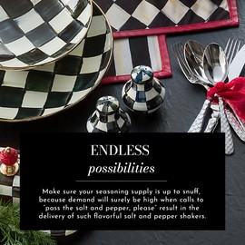 MACKENZIE-CHILDS Enamel Salt and Pepper Shakers, Farmhouse Kitchen Decor and Accessories, Small, Black-and-White Courtly Check