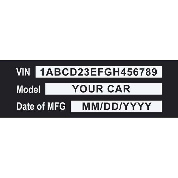 LVCE Custom Engraved Aluminum Vehicle Data Plate