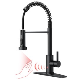 FORIOUS Touchless Kitchen Faucet Black, Smart Motion Sensor Spring Sink Faucet with Pull Down Sprayer Commercial Contemporary Hands-Free for Pot Filler, Farmhouse Camper Laundry Camper