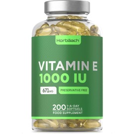 Vitamin E Oil Capsules | 1000iu Strength | 200 Softgels | by Horbaach
