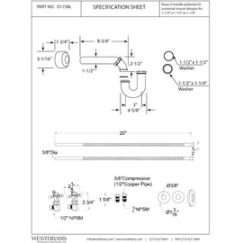Westbrass Victorian Pedestal Lavatory Kit with Cross Handles, Polished Nickel, D1738L-05