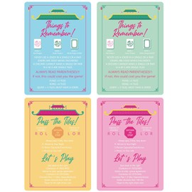 4 Pcs Mahjong Shuffler Cards for Tiles Mixing & Shuffling Portable Mah Jong Accessories Gifts Party Supplies Waterproof Rules Printed Mixer 7 x 5 in for Tiles Players Lovers(Pastel,Linear)