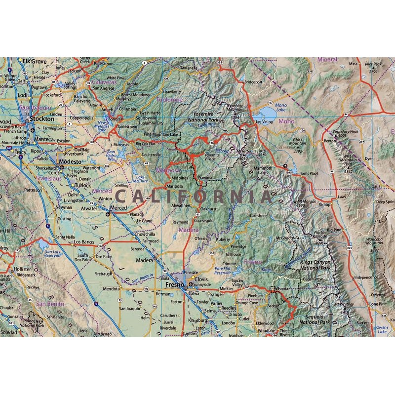 California and Nevada Physical Map - 23.4 x 33.1 Inches