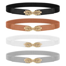 WERFORU Elastic Waist Belt for Women Vintage Wide Belt for Dress Women's Fashion Stretchy Cinch Belt, C-Black+White+Brown+Grey