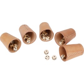 GICO Bicchieri per Dadi in Vera Pelle Standard (9 cm) con 6 cubi - Set 5 Pezzi -5902-5