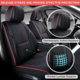 BWTJF Car Seat Covers Full Set, Auto Seat Covers 5 Pieces, Leatherette Automotive Vehicle Cushion Cover for Cars SUV Pick-up Truck, Universal Car Interior Accessories Airbag Compatible, (Black&Red)