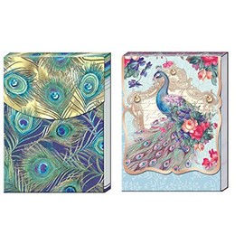 2 Punch Studio Pocket Note Pads, 75 full Color Printed Sheets Per Note Pad Bundle 2 Items (Peacock Feathers)