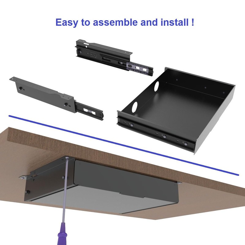 Under Desk Slide out Drawer 13.4" Wide with Cable Management