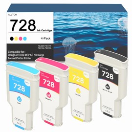 728 Ink Cartridges 4-Pack Compatible F9J68A F9K17A F9K16A F9K15A Ink Cartridge Replacement for DesignJet T830 MFP & T730 Large Format Plotter Printer(300-ml Matte Black / 130-ml Cyan/Magenta/Yellow)