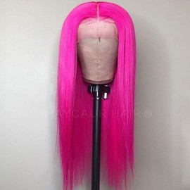 Maycaur Long Straight 13x3 Rose Red Lace Front Wigs Heat Resistant Fiber Hair 22 Inch Natural Straight Synthetic Wigs for Black Women