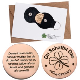 XIAONIU Du Schaffst Das Glücksbringer Good Luck Gifts New Year Lucky Charm Lucky Coin for Exam Passed Inspirational Gift Stainless Steel Double-Sided Round Lucky Coin