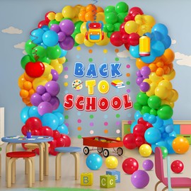 Back to School Decorations Set：Welcome First Day of School Balloons Garland Arch Kit Dot Banner Schoolbag/Pencil Hanging Swirls Party Decor Supplies