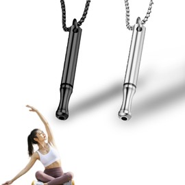 2PCS Breathing Necklace, Anxiety Necklace, Stress Relief Necklace, Portable Anxiety Whistle Breath Necklace, Deep Breathing Anxiety for Men Women (Silver + Black)