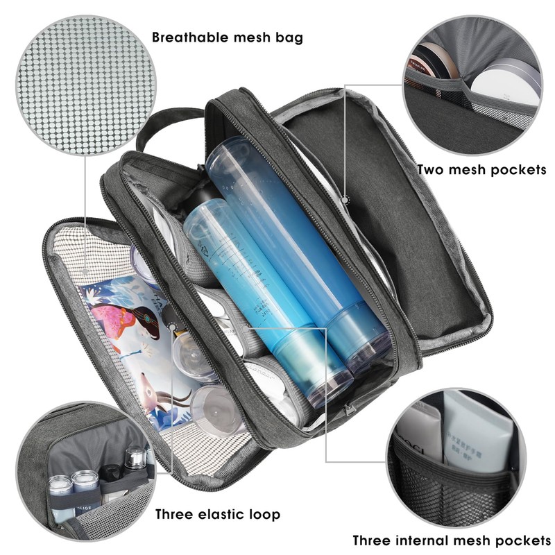 WANDF Toiletry Bag Water-Resistant Nylon Travel Wash Bag Lightweight Dopp