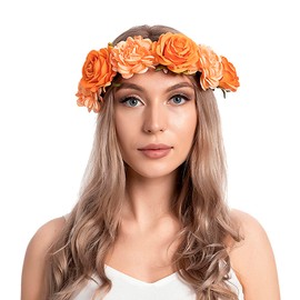 Yheahin Rose Flower Crown Headband for Women Handmade Floral Wreath Hair Band Beach Bridal Wedding Party Flower Headpiece Photo Props (Orange, Adjustable)