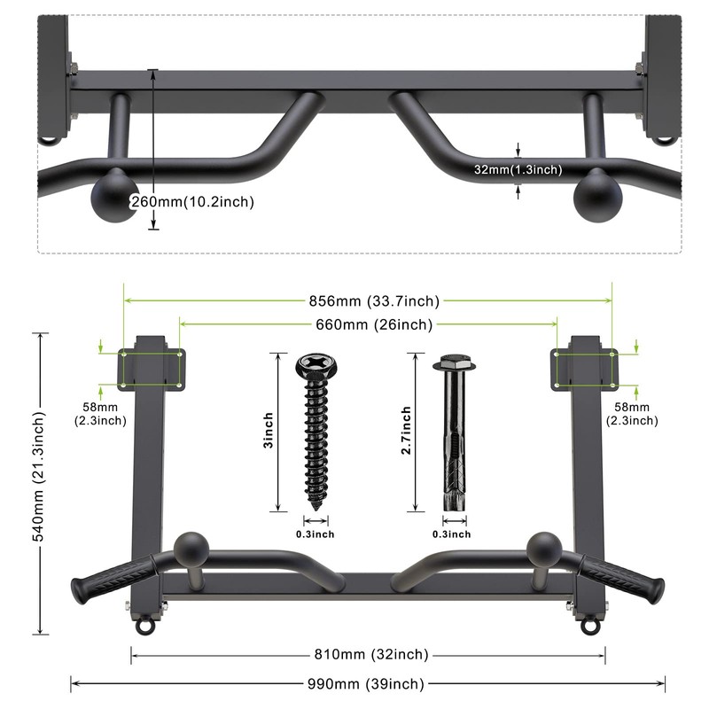 Kipika 32" Ceiling Mounted Pull Up Bar - Heavy Duty,