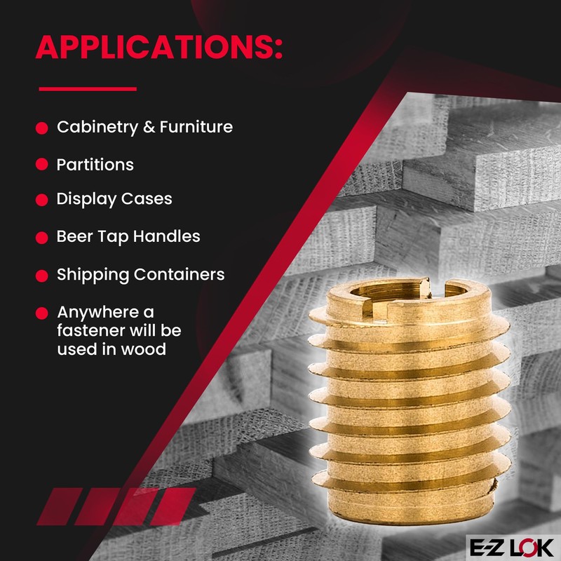 E-Z LOK Knife Threaded Insert for Hard-Wood, Brass Thread Inserts